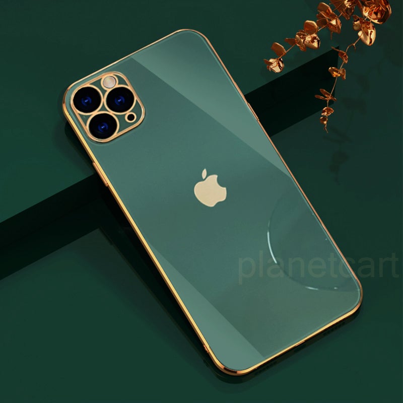 Luxurious Glass Back Case With Golden Edges For iPhone 12 Pro