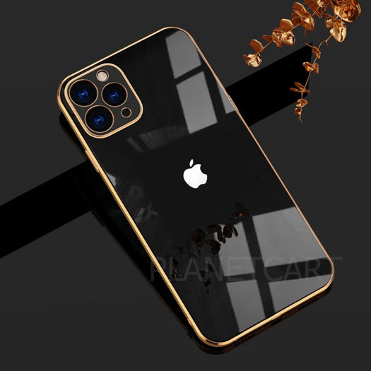 Luxurious Glass Back Case With Golden Edges For iPhone 12 Pro Max