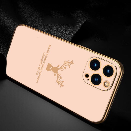 Luxury Golden Edges Deer Glass Back Case For iPhone Series - Premium Cases