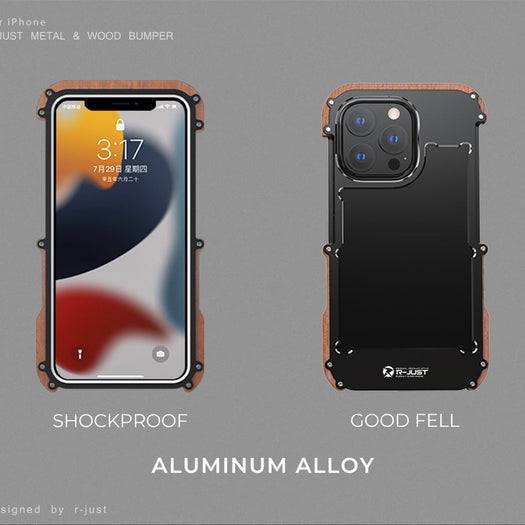 Ironwood Metal and Wooden Armor Bumper Case for iPhone 14 Pro Max