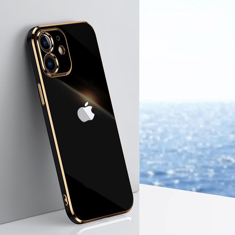 Electroplated Golden Edges Glossy Glass Back Case For iPhone For iPhone Series - Premium Cases