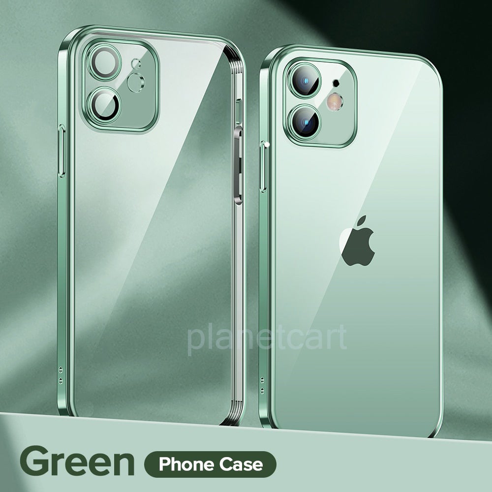 Luxury Square Silicon Clear Back Case With Camera Protection For iPhone Series - Premium Cases