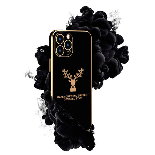 Luxury Golden Edges Deer Glass Back Case For iPhone 13 Pro - Premium Cases