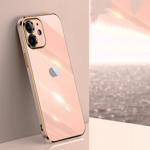 Electroplated Golden Edges Glossy Glass Back Case For iPhone For iPhone Series - Premium Cases