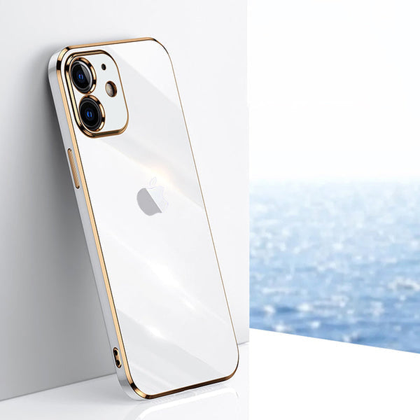 Electroplated Golden Edges Glossy Glass Back Case For iPhone For iPhone Series - Premium Cases