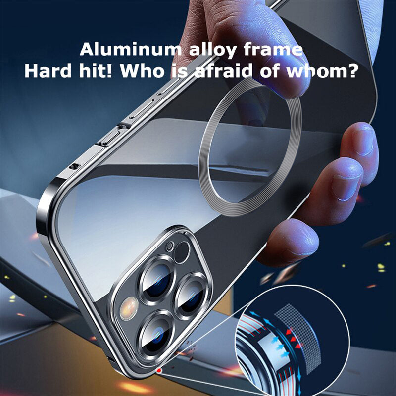 Premium Clear MagSafe Armor Metal Lens Bumper Back Case for iPhone