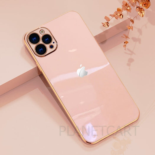 Luxurious Glass Back Case With Golden Edges For iPhone 13 Pro - Premium Cases