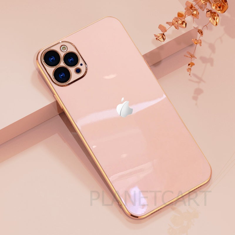 Luxurious Glass Back Case With Golden Edges For iPhone 13 Pro - Premium Cases