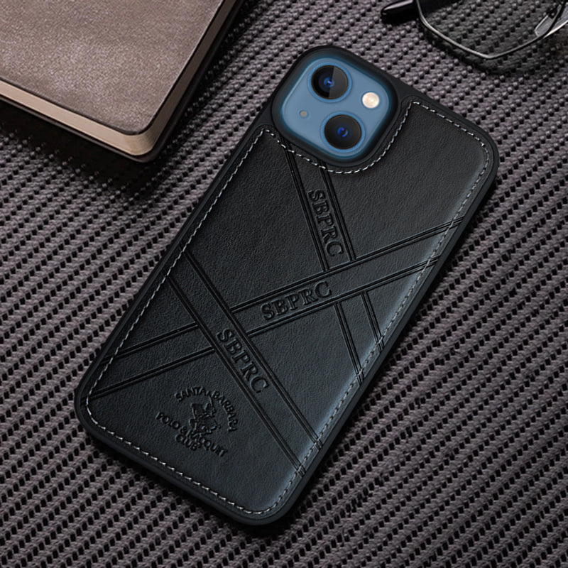 Santa Barbara Special Impression Series Genuine Black Leather Case For iPhone 13