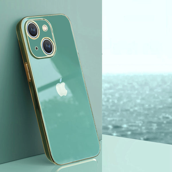 Electroplated Golden Edges Glossy Glass Back Case For iPhone For iPhone Series - Premium Cases