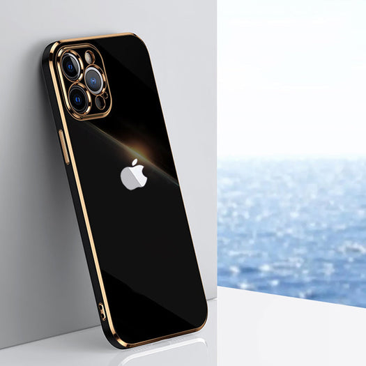 Electroplated Golden Edges Glossy Glass Back Case For iPhone 13 Pro Max - Premium Cases