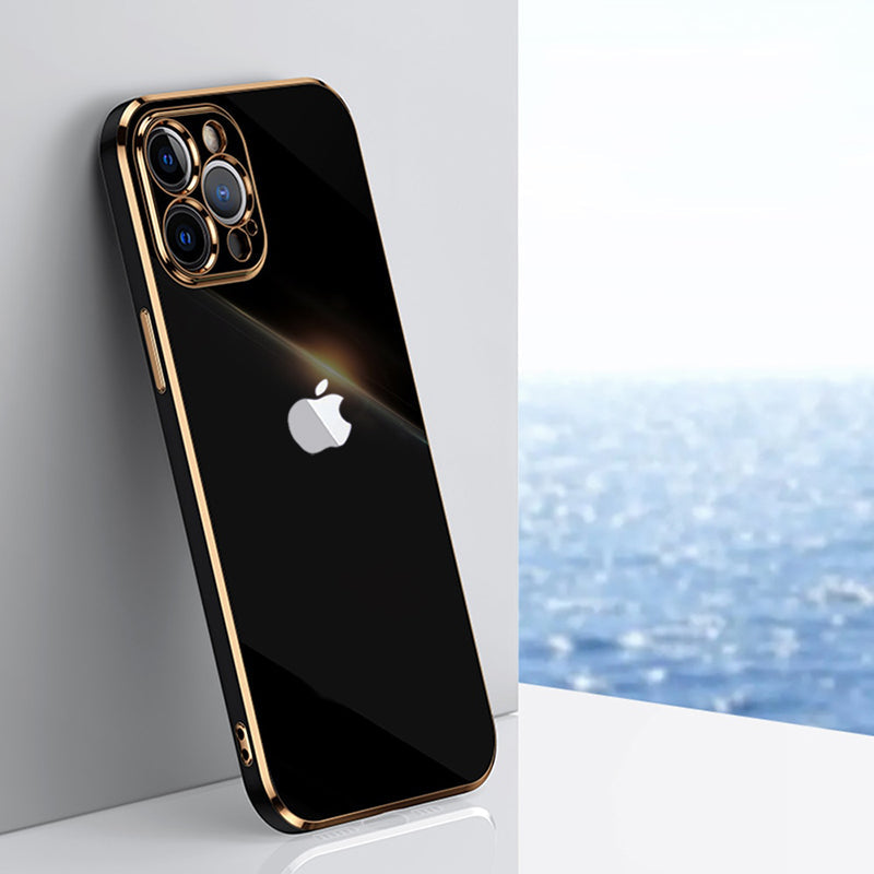 Electroplated Golden Edges Glossy Glass Back Case For iPhone 13 Pro Max - Premium Cases