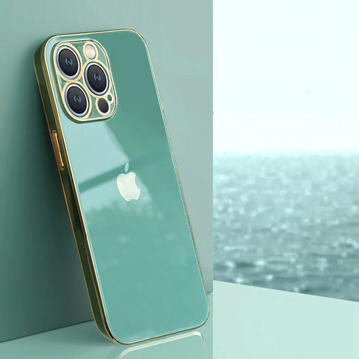 Electroplated Golden Edges Glossy Glass Back Case For iPhone 13 Pro - Premium Cases