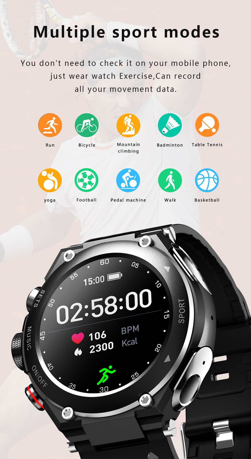 Monsta 2 in 1 Sports Smartwatch with built in Airbuds