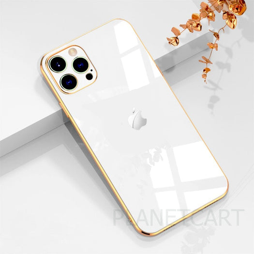 Luxurious Glass Back Case With Golden Edges For iPhone 13 Pro - Premium Cases