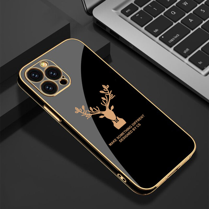Luxury Golden Edges Deer Glass Back Case For iPhone 12 Pro - Premium Cases