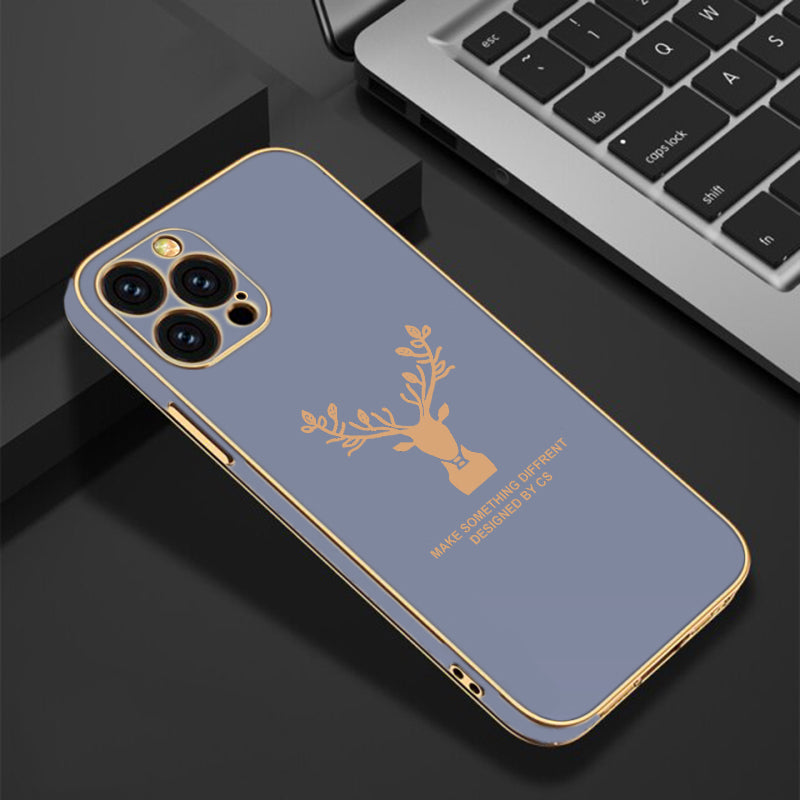 Luxury Golden Edges Deer Glass Back Case For iPhone 12 Pro - Premium Cases
