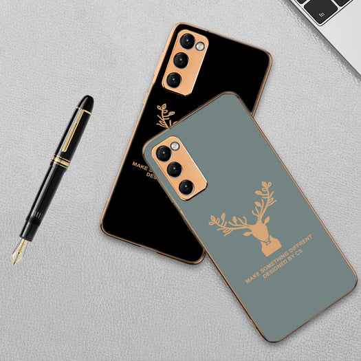 Luxury Golden Edges Deer Glass Back Case For Samsung Galaxy S20 FE - Premium Cases