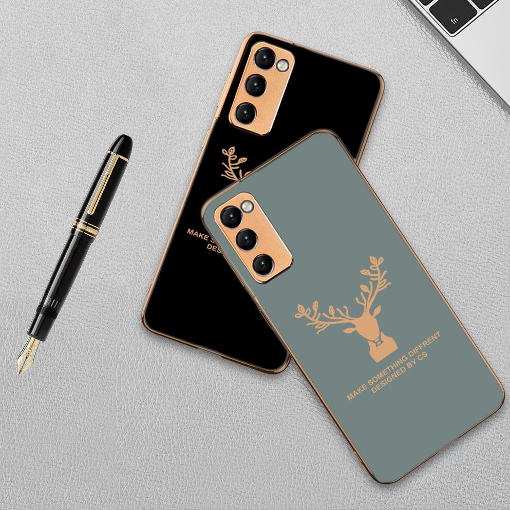 Luxury Golden Edges Deer Glass Back Case For Samsung Galaxy S20 FE - Premium Cases