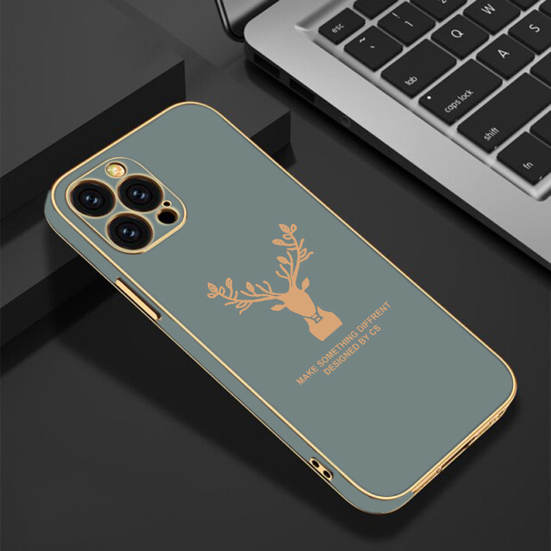 Luxury Golden Edges Deer Glass Back Case For iPhone 12 Pro - Premium Cases