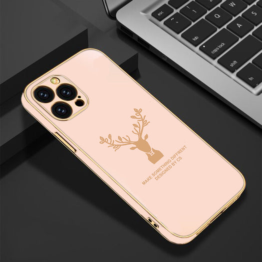 Luxury Golden Edges Deer Glass Back Case For iPhone 12 Pro - Premium Cases