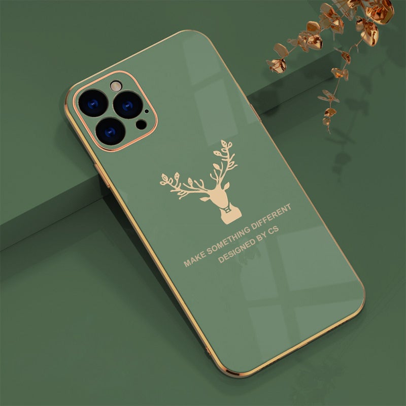 Luxurious Deer Glass Back Case With Golden Edges For iPhone 11 Pro - planetcartonline