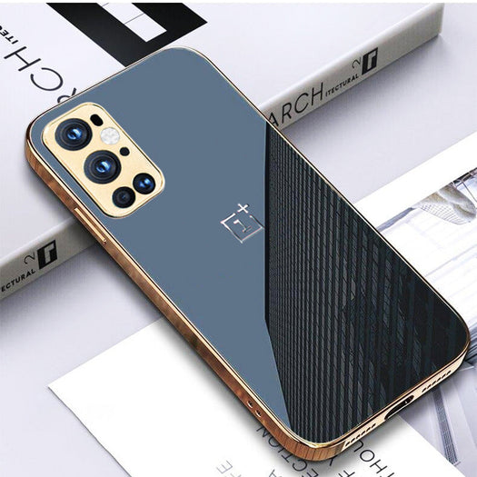 Luxury Glossy Gold Edge Glass Back Case For Oneplus 9 Pro