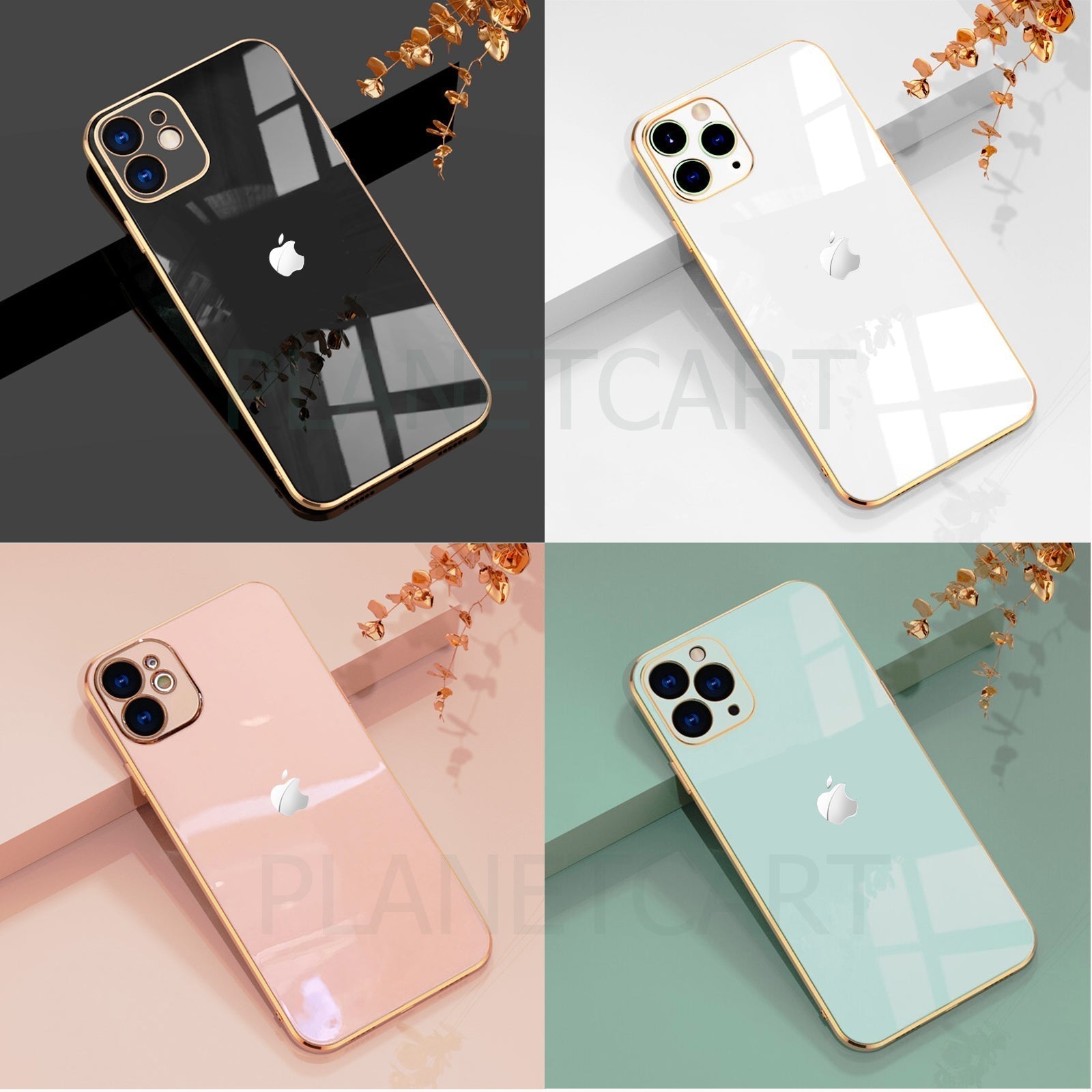 Luxurious Glass Back Case With Golden Edges For iPhone 12 Pro