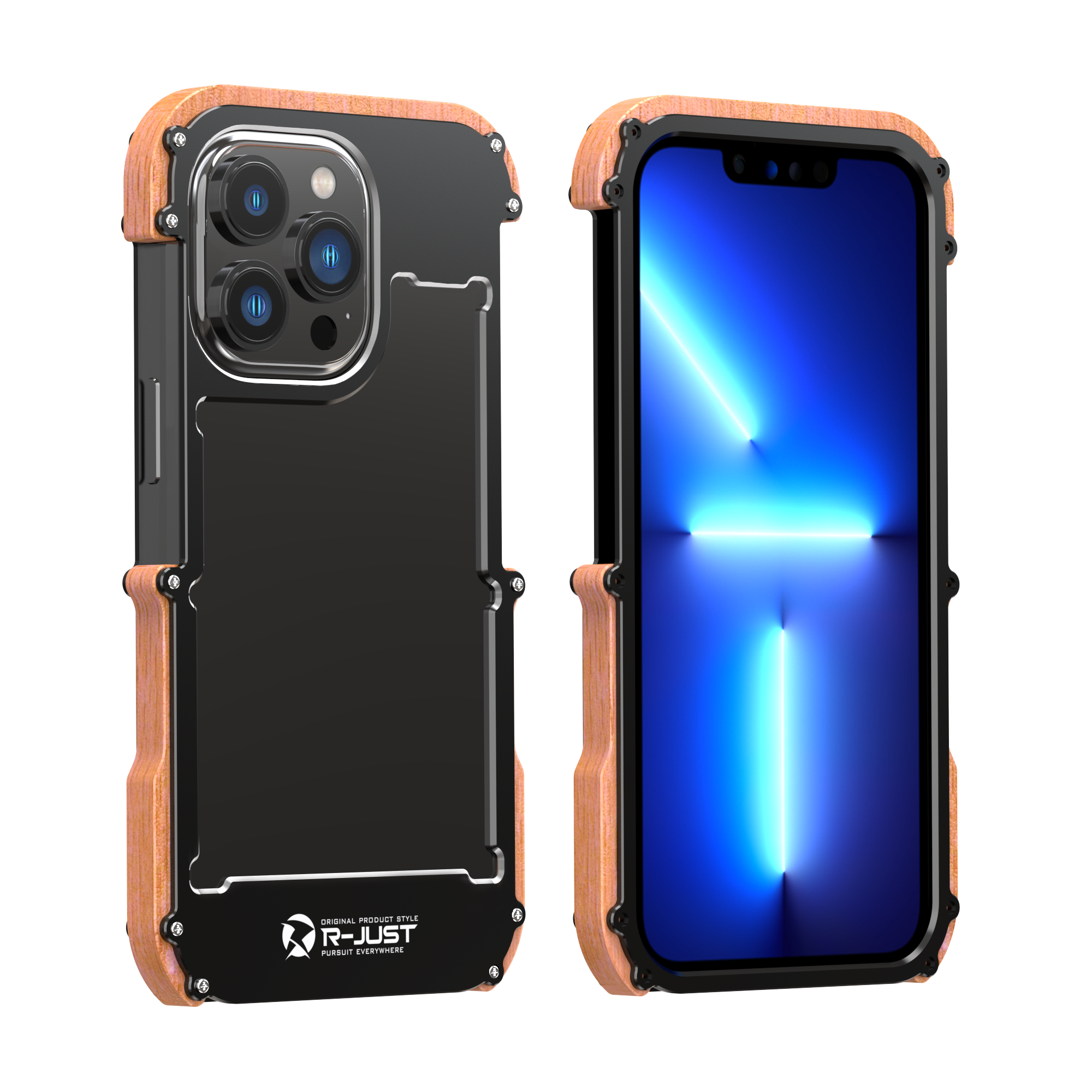 Ironwood Metal and Wooden Armor Bumper Case for iPhone 13