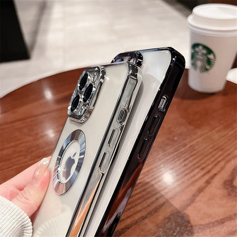 Premium Electroplated Luxury Square Silicon Clear Logo Cut Camera Protection Back Case Cover For iPhone 13 Pro