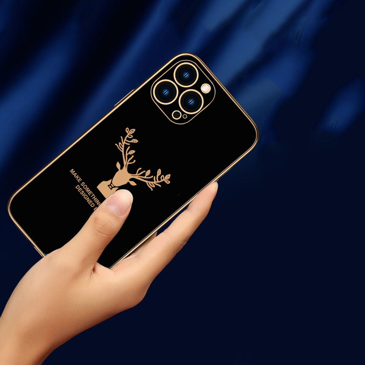 Luxury Golden Edges Deer Glass Back Case For iPhone 13 Pro - Premium Cases