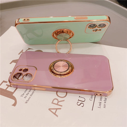 Luxurious Electroplating Ring Holder Soft Silicone Back Case  For iPhone 13