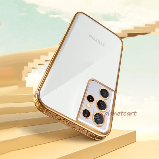 Luxury 3D Flower Plating Electroplated Side Transparent Back Cover for Samsung