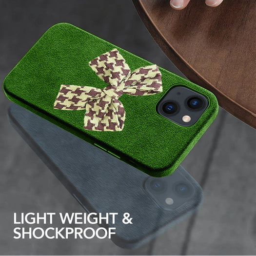 Premium Suede Leather with Bow Back Case for Apple iPhone 13