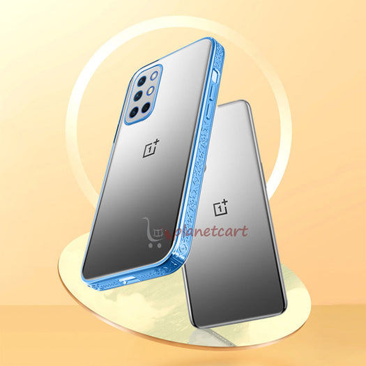 Premium Luxury 3D Flower Carved Plating Electroplated Side Frame Transparent Back Case Cover for OnePlus 9R