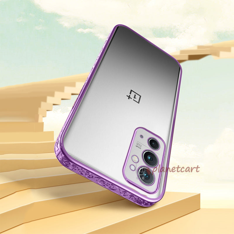 Premium Luxury 3D Flower Carved Plating Electroplated Side Frame Transparent Back Case Cover for OnePlus 9RT