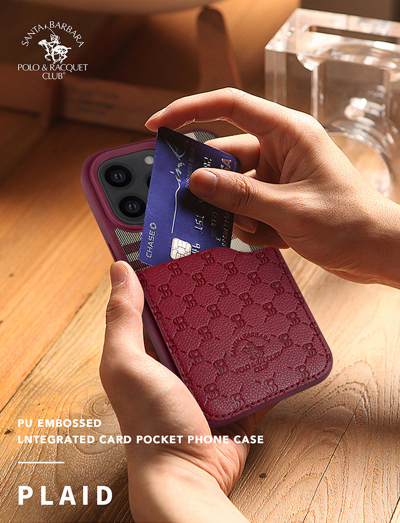 Santa Barbara Classic Plaid Series Genuine Leather Red Case For iPhone 14 Pro Max