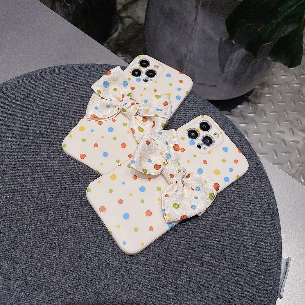 Premium Colorful Polka Dots Bow Back Case for Apple iPhone 13 Pro