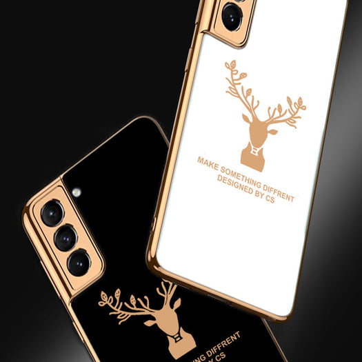 Luxury Golden Edges Deer Glass Back Case For Samsung Galaxy S21 Plus - Premium Cases