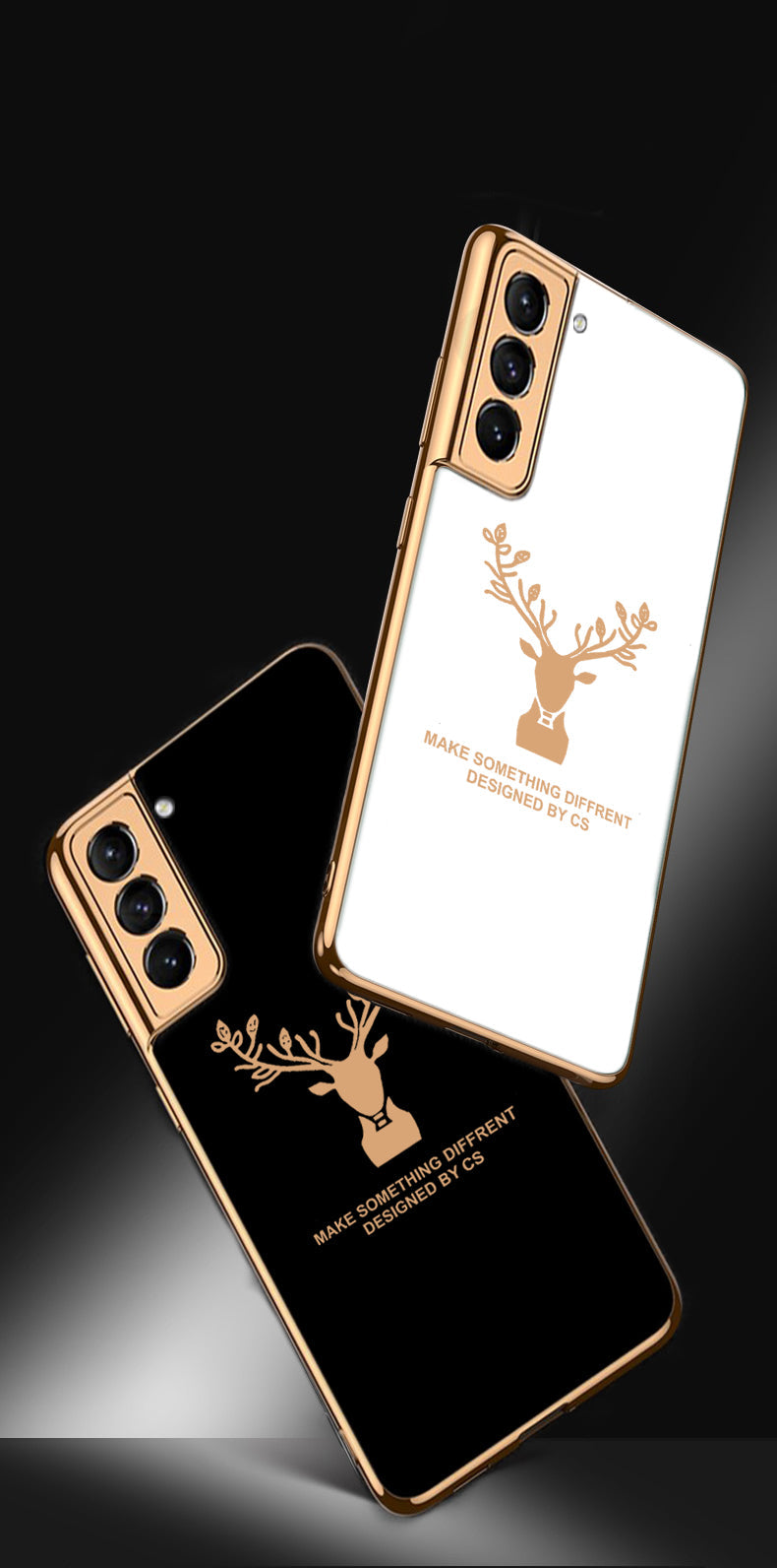 Luxury Golden Edges Deer Glass Back Case For Samsung Galaxy S21 Plus - Premium Cases