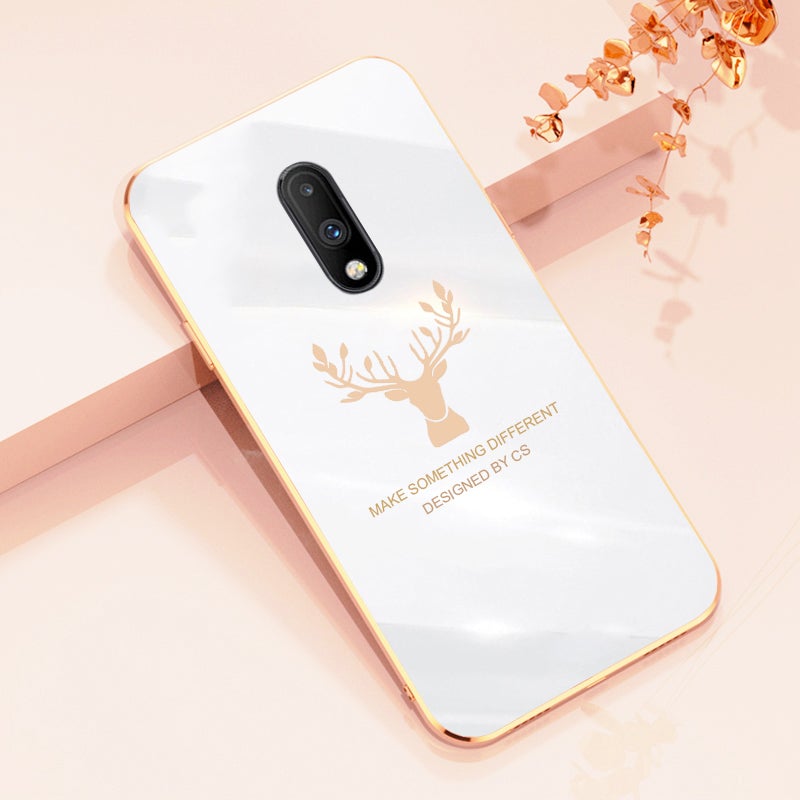 Deer Luxurious Gold Edge Glass Back Case For Oneplus 7 - planetcartonline