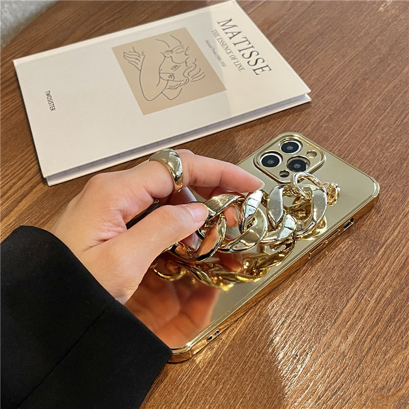 Luxury Electroplated Silicone Wrist Chain Back Case For iPhone 13 Pro Max