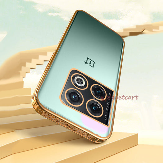 Premium Luxury 3D Flower Carved Plating Electroplated Side Frame Transparent Back Case Cover for OnePlus 10 PRO