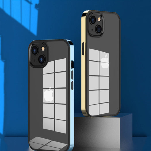 Luxury Transparent Electroplated Square Clear Back Bumper Case For iPhone 14