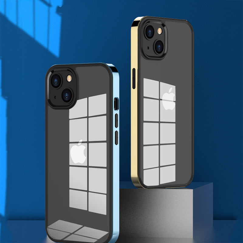 Luxury Transparent Electroplated Square Clear Back Bumper Case For iPhone 14