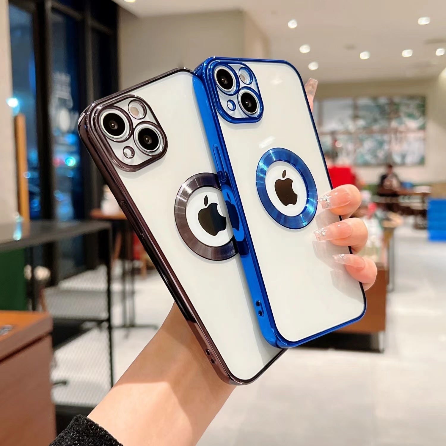 Premium Electroplated Luxury Square Silicon Clear Logo Cut Camera Protection Back Case Cover For iPhone 14 Plus