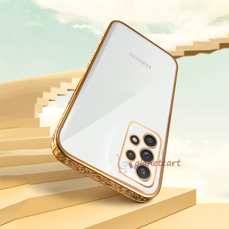 Premium Luxury 3D Flower Carved Plating Electroplated Side Frame Transparent Back Case Cover for Samsung Galaxy A52