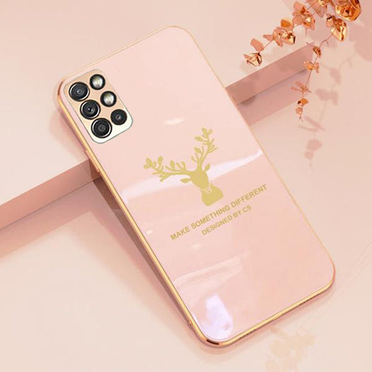Deer Pattern Luxurious Gold Edge Glass Back Case For Android