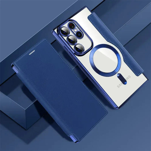 Magnetic Magsafe Genuine Leather Flip Case For Samsung Galaxy S22 Ultra