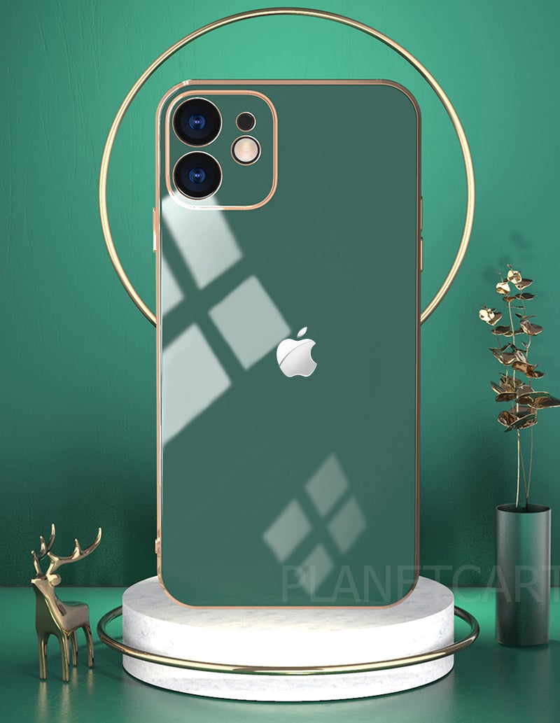 Luxurious Glass Back Case With Golden Edges For iPhone 12 Pro